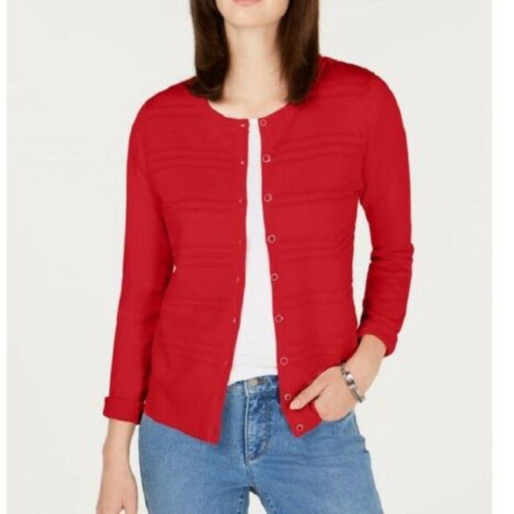 Charter Club Red Crew Neck Button Down Cardigan Sweater Size S